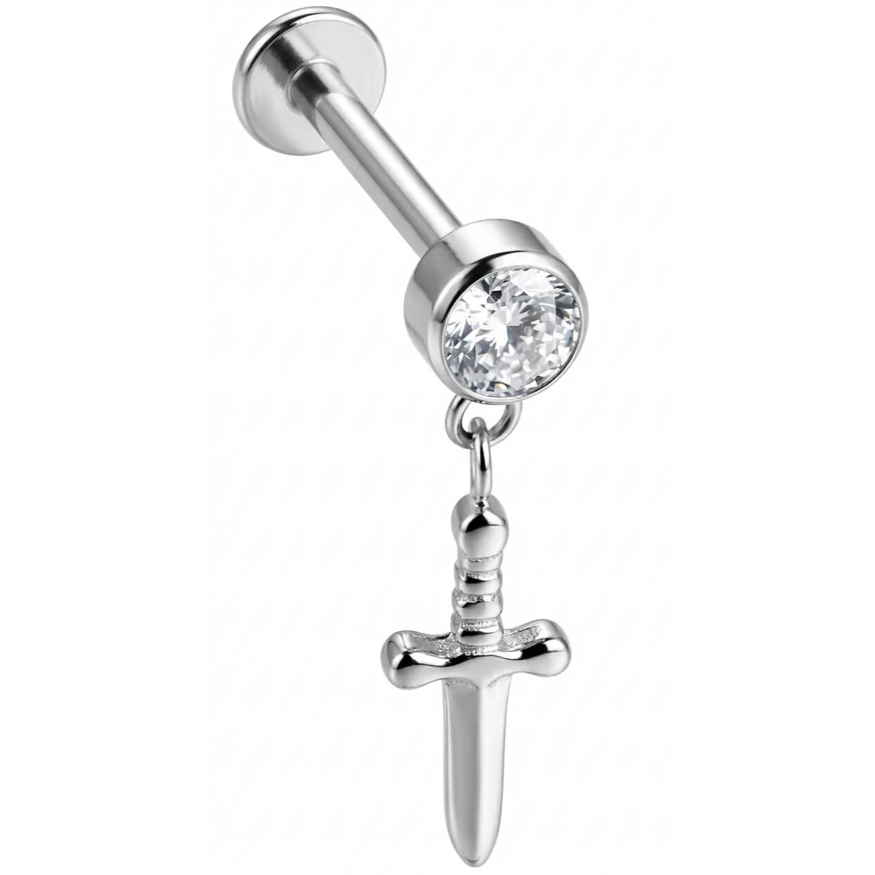 Titan Labret Dolch Anhänger mit klarem Kristall Innengewinde