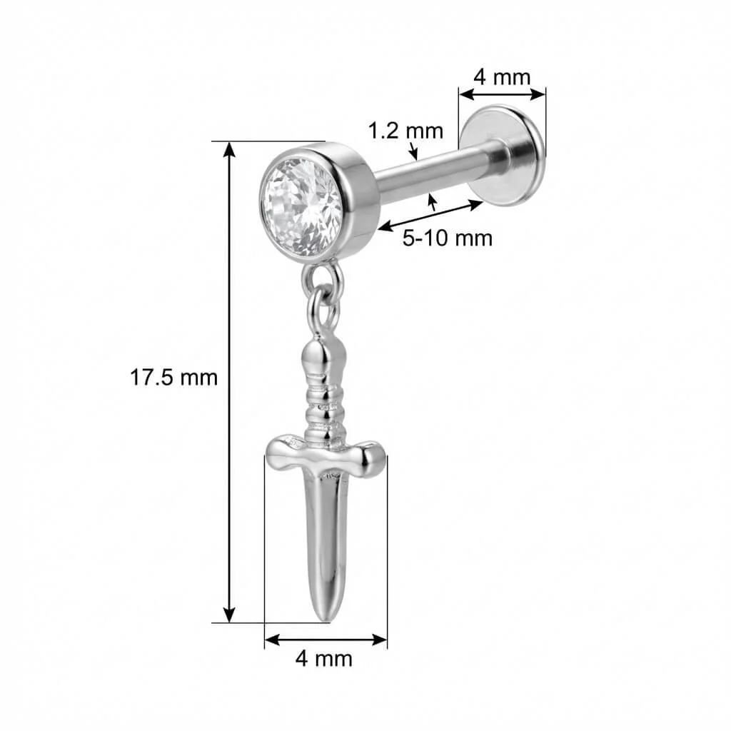 Titan Labret Dolch Anhänger mit klarem Kristall Innengewinde - Image 2