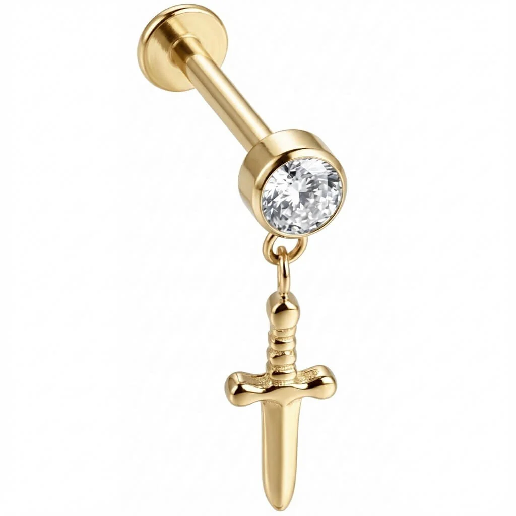 Titan Labret Dolch Anhänger mit klarem Kristall Innengewinde - Image 3