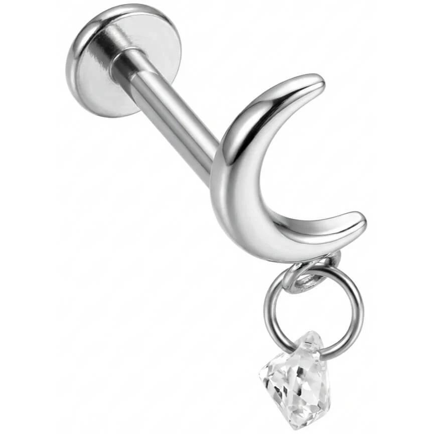 Titan Labret Halbmond mit hängendem Kristall Innengewinde