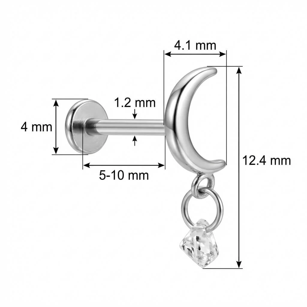 Titan Labret Halbmond mit hängendem Kristall Innengewinde - Image 2
