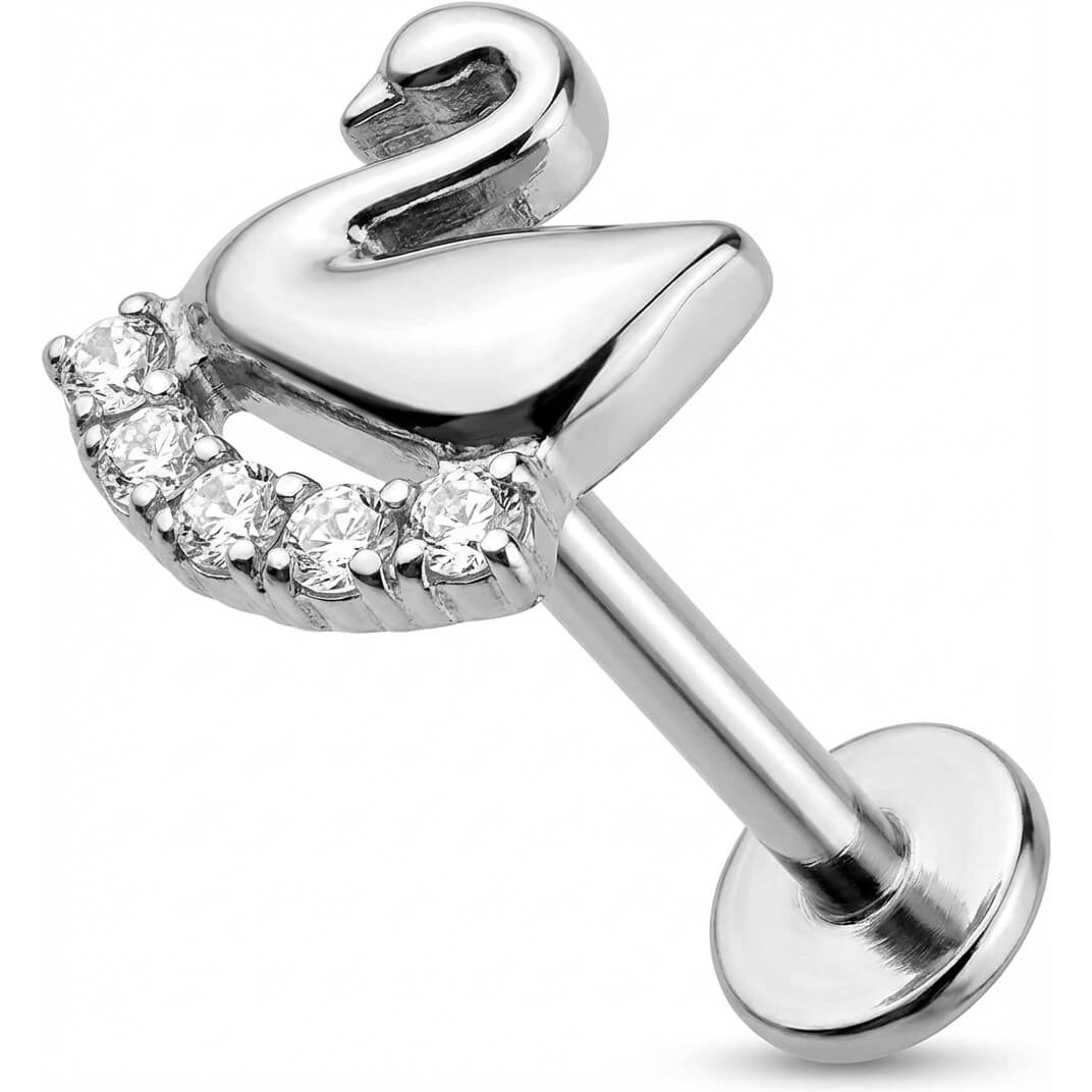 Titan Labret Schwan Mit Kristall Bogen Innengewinde