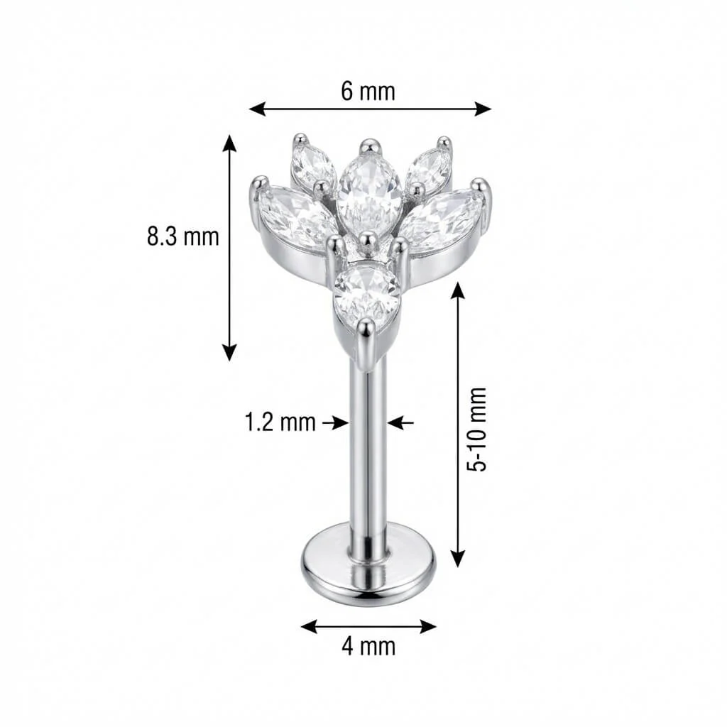 Titan Labret Marquise Kristall Lotus Blüte Innengewinde - Image 2
