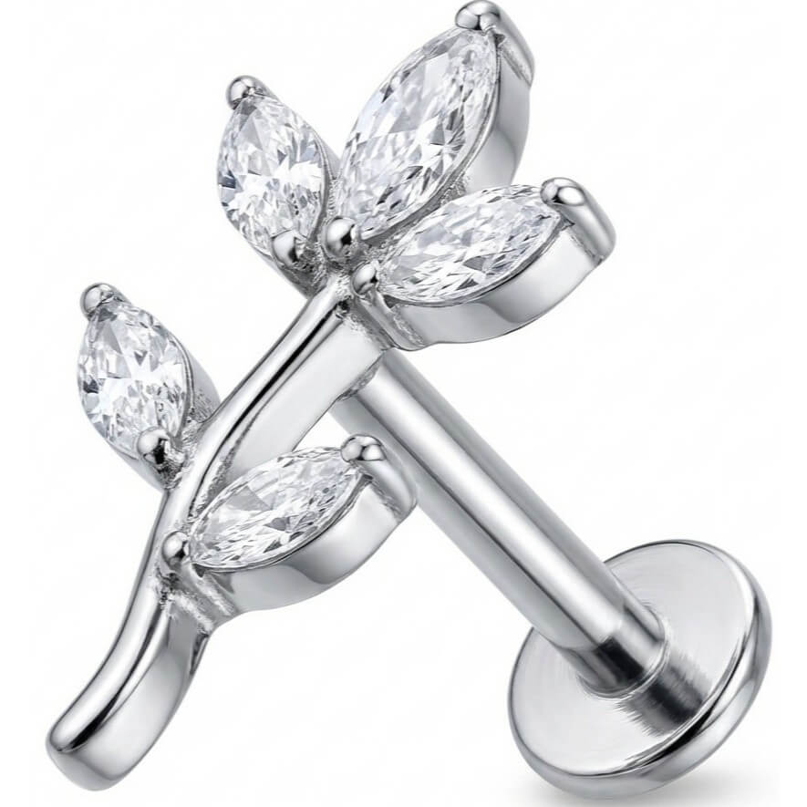 Titan Labret Gebogener Zweig Marquise Blätter Innengewinde
