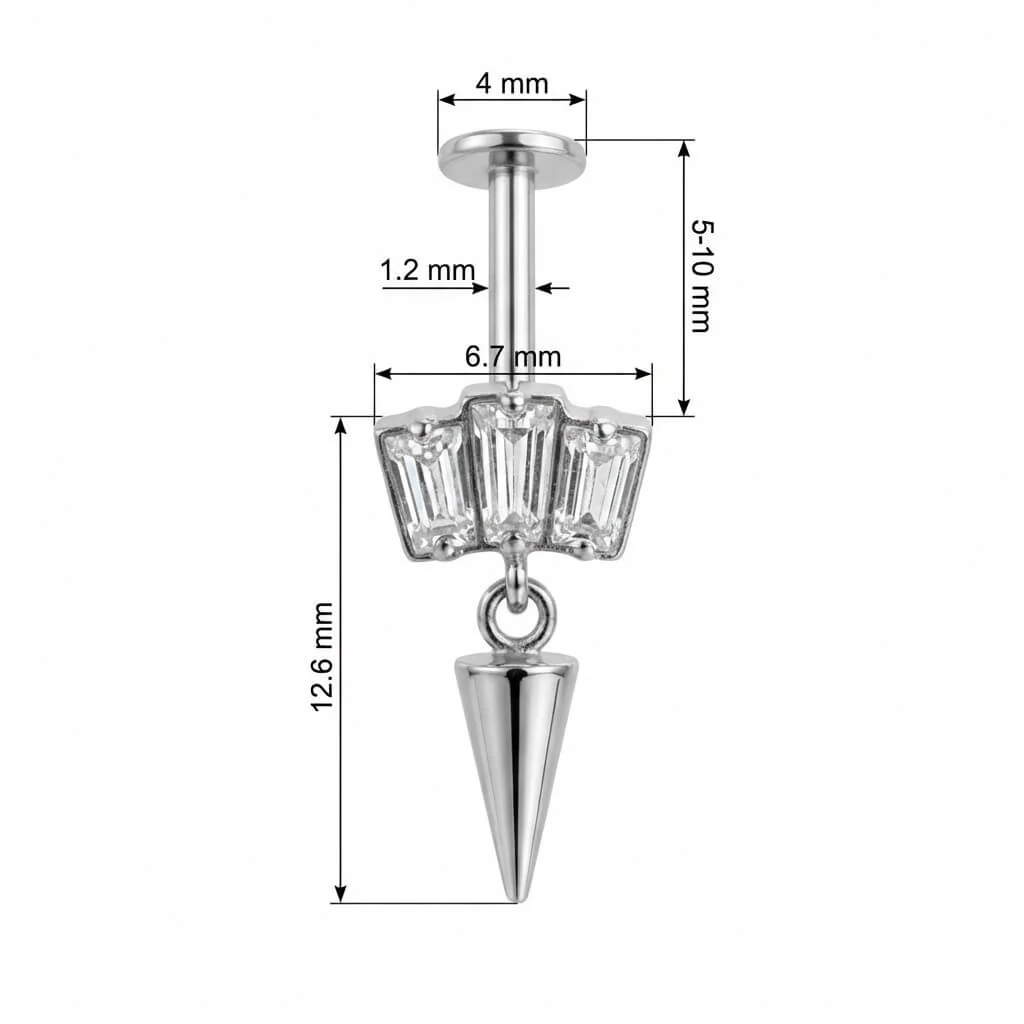 Titan Labret Baguette Kristalle Mit Spike Anhänger Innengewinde - Image 2
